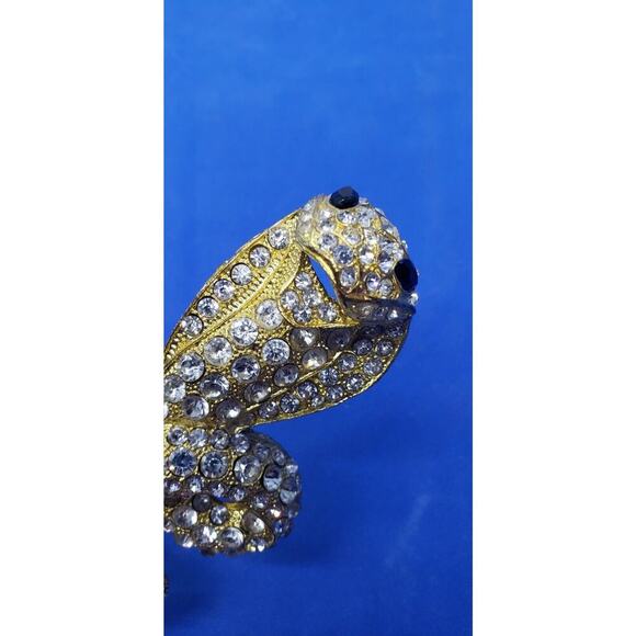 Vintage Large Snake Gold Rhinestone Covered Scarf Slide Or Belt Buckle 1970s - Picture 6 of 16